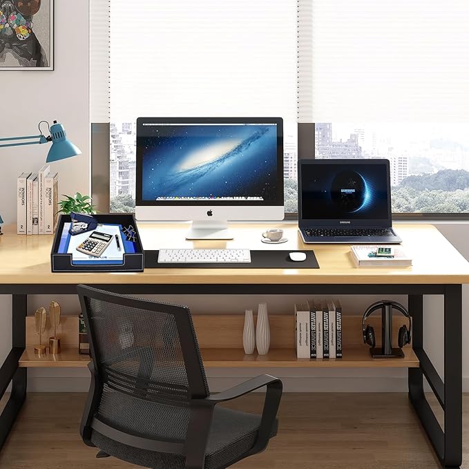 Leather Letter Tray, Office Supplies Desk Organizer for Mail Paper Files Magazines Jewelry Cosmetics,Luxury Letter Holder&Multipurpos Stackable Office Desktop Storage Box,Black