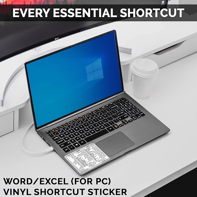 SYNERLOGIC Microsoft Word/Excel (for Windows) Reference Guide Keyboard Shortcut Sticker, Laminated, No-Residue Vinyl (White/Small, Pack of 5)