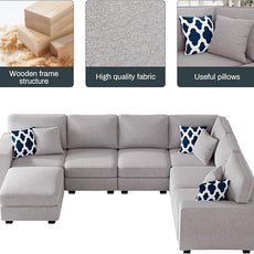 Legend Vansen Modular Sectional Sofa U Shaped Couch with Ottoman Modern Reversible Corner Sectional Couch for Living Room (Light Grey, U Shaped Sofa-2)