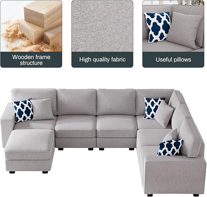 Legend Vansen Modular Sectional Sofa U Shaped Couch with Ottoman Modern Reversible Corner Sectional Couch for Living Room (Light Grey, U Shaped Sofa-2)
