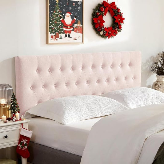 Tufted Upholstered Headboard King Size, Solid Wood Head Board with Durable Metal Legs, Adjustable Height Bed headboard from 37” to 51” Fabric Headboard in Modern Button Design, Pink