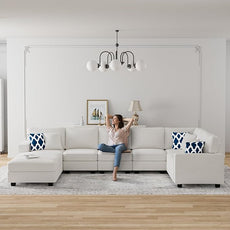 Legend Vansen Modular Sectional Sofa U Shaped Couch with Ottoman Modern Reversible Corner Sectional Couch for Living Room (Cream, U Shaped Sofa-5)