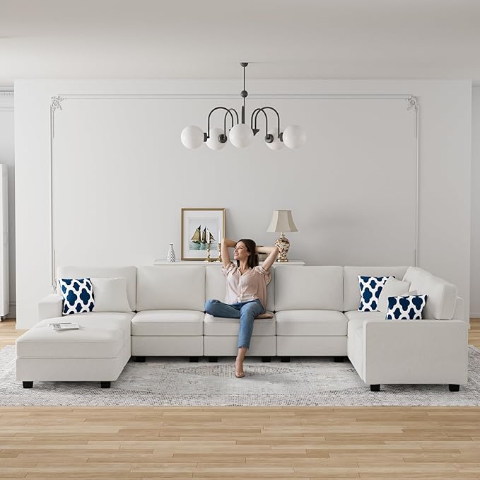 Legend Vansen Modular Sectional Sofa U Shaped Couch with Ottoman Modern Reversible Corner Sectional Couch for Living Room (Cream, U Shaped Sofa-5)