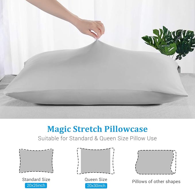 Avolare 2 Pack Cooling Pillow Cases, Arc-Chill Q-max>0.5 Stretch Cooling Pillowcases for Hair Skin and Hot Sleepers, Soft Silky Summer Pillow Cover with Zipper for Standard & Queen Size Pillows - Gray