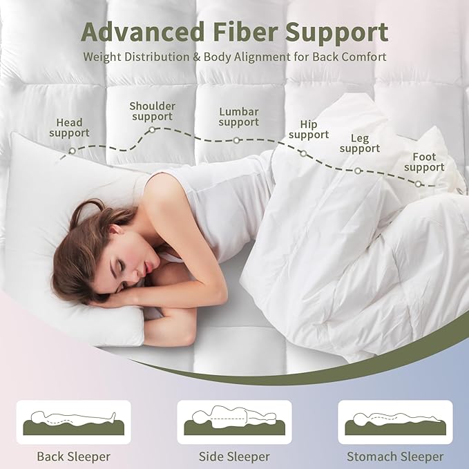 Extra Thick Fitted Mattress Topper - Full XL Size for College Dorm | Soft & Cooling Pillow Top Mattress Pad & Protector | Bed Topper for Back Pain, Straps Stretch 6" to 22" Deep