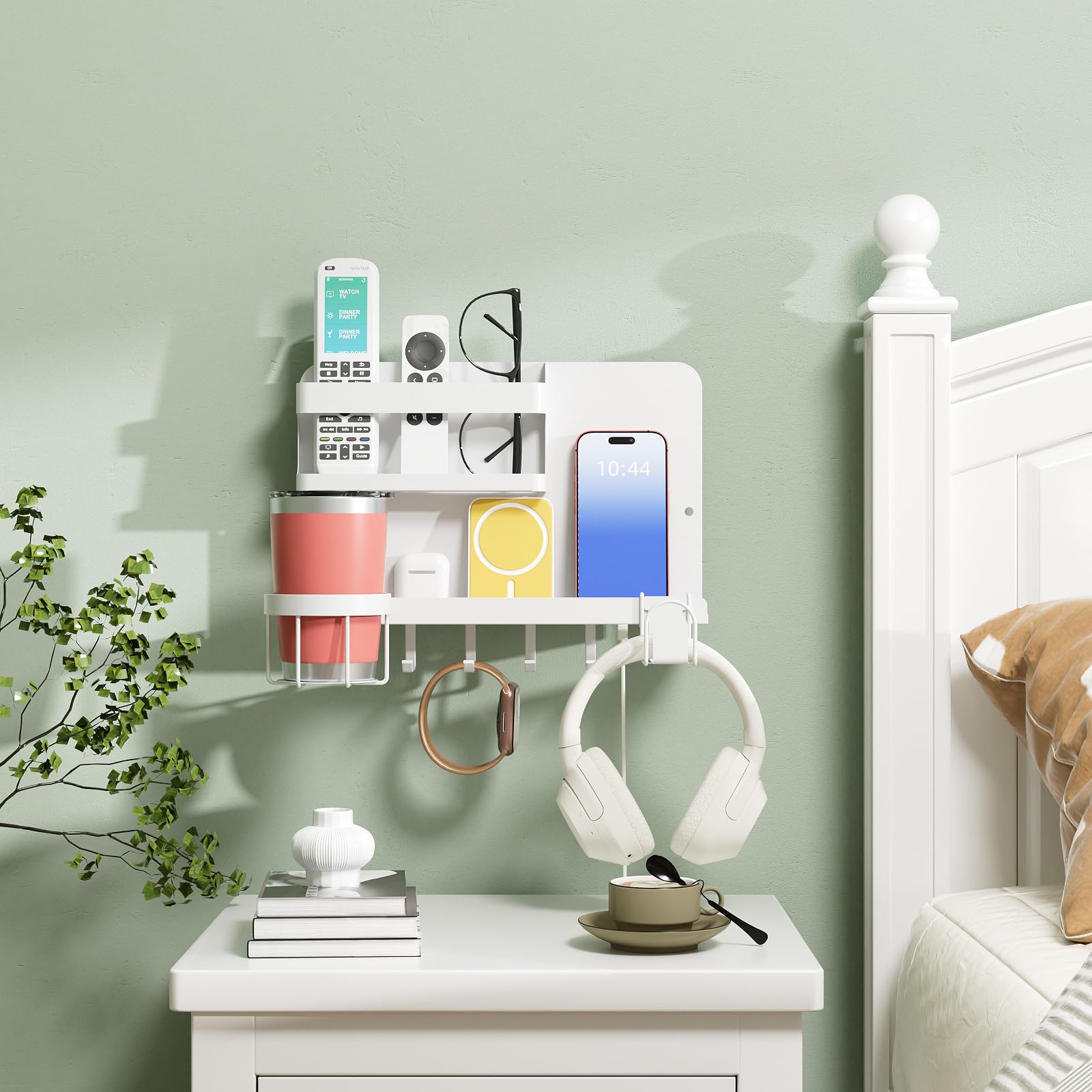 Versatile Bedside Wall Organizer, Floating Bedside Shelves, Wall Mount Essential Accessories for Room Decor, Dorm, Makeup Organizer, Remote Control Holder，Night Stand