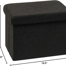 PINPLUS Storage Ottoman Cube Ottoman Foot Rest,Small Foldable Portable Boucle Upholstered Sherpa Ottomans, Faux Teddy Fur, Black 16.5