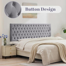 Kingfun Upholstered Queen Headboard Only, Premium Velvet Button Tufted Headboards, Adjustable Solid Wood Head Board, Padded Headboard with Solid Wood Legs in Bedroom (Gray)