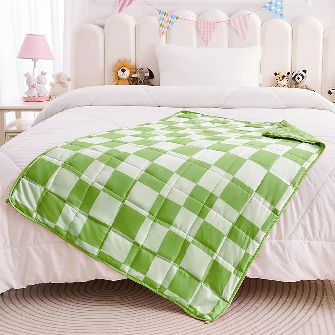 yescool Green Checkered Weighted Blanket 7 Pounds Plaid Weighted Throw Blanket, Heavy Blanket for Sleeping, Tartan Bed Throw Blanket Gift for 60-80lbs, 40"x60"
