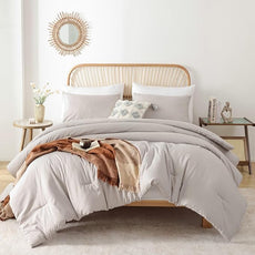 ROSGONIA Comforter Full Size for Girls Boys Teens Linen Grey, 3pcs (1 Gray Comforter & 2 Pillowcases) Lightweight Dorm Bedding Full Size