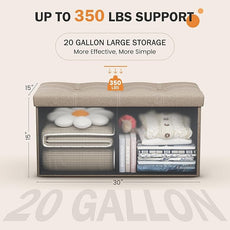 Youdesure Folding Storage Ottoman Bench, Footrest Couch for Living Room, 30 inch Storage Bench with Padded Seat for Bedroom Hallway, Holds up to 350lbs, Linen Fabric Beige