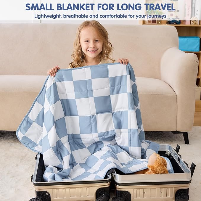 yescool Blue Checkered Weighted Blanket 3 Pounds Plaid Weighted Throw Blanket, Heavy Blanket for Sleeping, Tartan Bed Throw Blanket Gift for 20-40lbs, 36"x48"