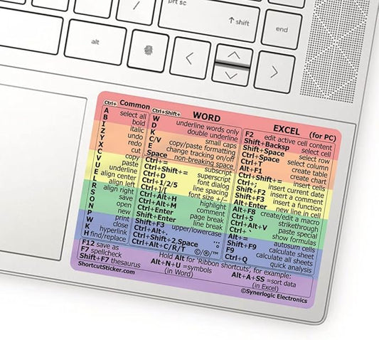 Synerlogic (2pcs) Word/Excel Windows Shortcut Sticker | Reference Guide Keyboard Shortcuts | Work from Home Essentials | Excel Shortcuts Cheat Sheet Laminated Vinyl (Rainbow/Small/2)