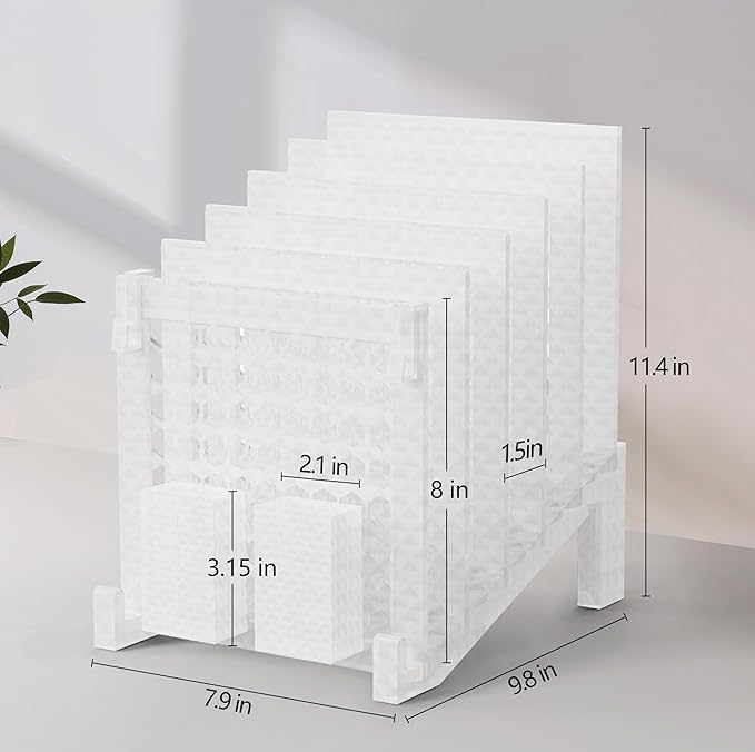 File Organizer for Desk with Storage Box & Hook, Inclined Desk File Organizer with 5-Section Vertical File Holder suitable for Home Office Document Organization (Ice Crystal