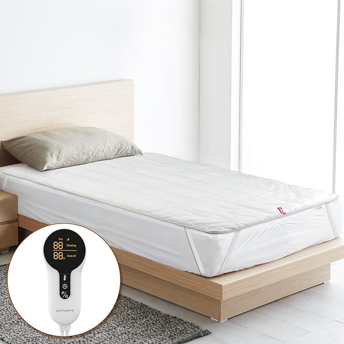 Comfytemp Heated Mattress Pad Twin Size, Foot Temp Diff Design & Preheat Function & Smart Downshift, Water-Resistant Bed Heater - 12 Heat & Timers Settings, Non-Slip Mattress Pads
