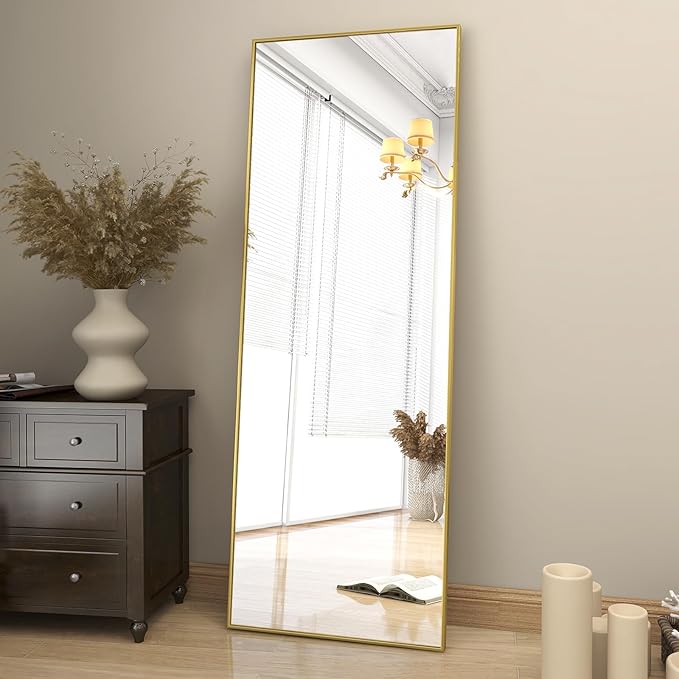 BEAUTYPEAK Full Length Mirror 64"x21", Standing Rectangle Floor or Wall-Mounted Mirrors for Living Room, Bedroom, Gold