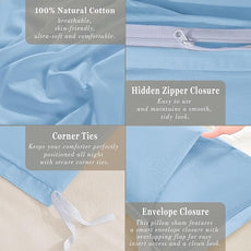 100-Percent Cotton Duvet Cover Set, Hidden Zipper Closure, Ultra Soft, Easy Care and Durable, Simple Bedding Style, Queen, Light Sky Blue (Comforter Not Included)