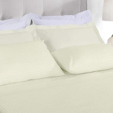Threadmill 100% Cotton Sheets for Cal King Size Bed - 600 Thread Count Cal King Bed Sheets Set with 16” Deep Pocket - Damask Stripe Sateen Weave 4-Piece Bedding Set with Cooling Effect, Ivory
