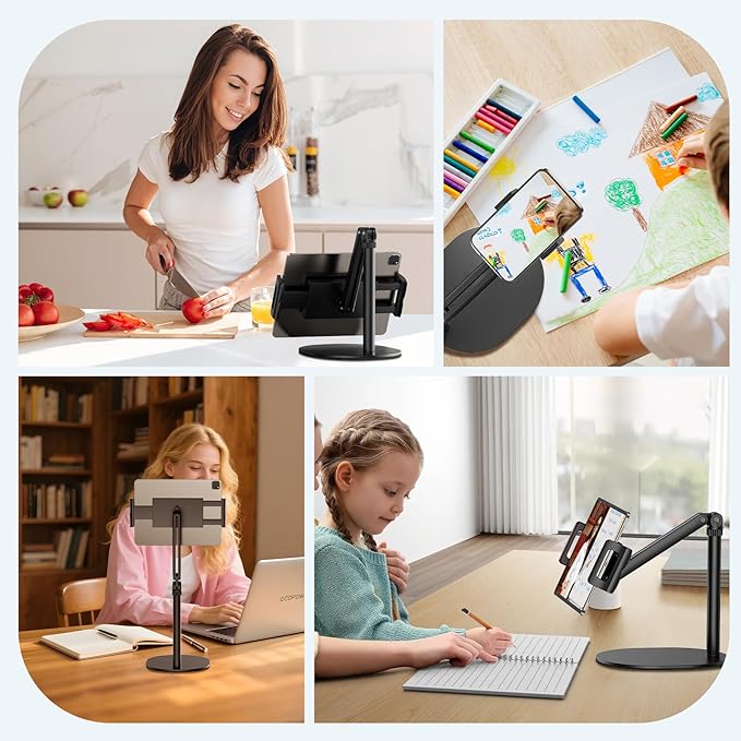 Tablet Stand for iPad, Adjustable Arm Mount Holder Desk with 360° Rotation, Portable Monitor Stand Compatible with iPad mini Air Pro, Kindle, Switch, Galaxy Tab, Phones