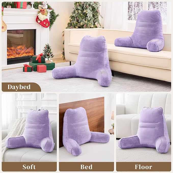 Sasttie Reading Pillow, Pillows for Reading or Relaxing – Ergonomic Support for Head, Neck, Back, and Lumbar, 23-Inch, Lavender