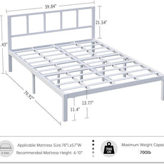 14 Inch Bamboo Bed Frame – Solid Wood Platform Bed Frame, Strong and Stable, with Non-Slip Slats for Support, No Box Spring Needed, Easy to Assemble, Noise-Free (White, Queen with Headboard)