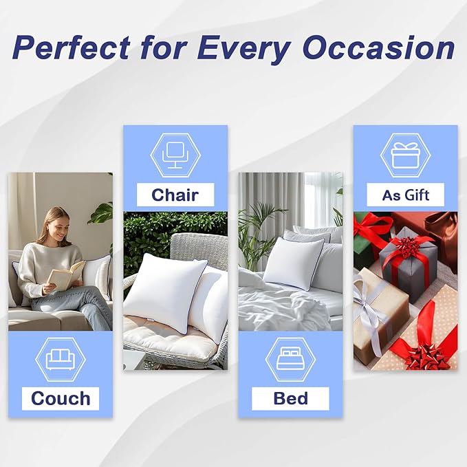 18x18 Pillow Inserts Set of 2, Hypoallergenic Soft Machine Washable Fluffy Virgin Microfiber Premium Throw Pillow Stuffer, Christmas Decorative Cushion for Bed, Couch, Sofa - White