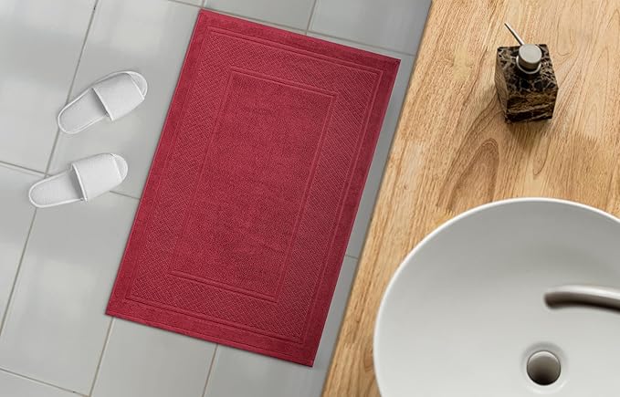 Avalon Towels Red Bath Mat - 100% Cotton Set of 2 Absorbent Bathmat - Bathroom Mats Quick Dry Bath Mats for Bathrooms (22x34 Inches)