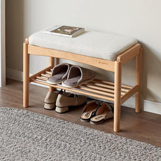 Solid Wood Shoe Bench Assembled, Shoe Rack Bench with Cushion for Entryway, Living Room, Bedroom, Hallway, 11.8