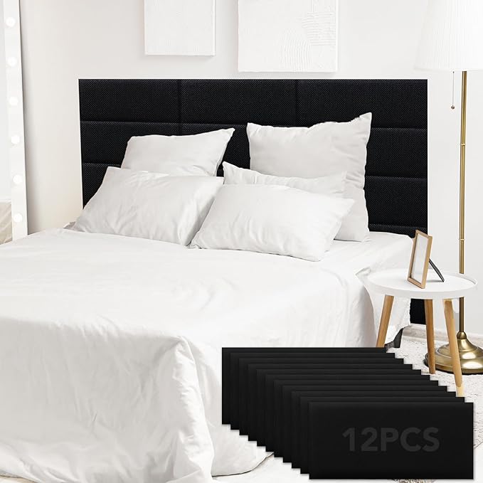 12 Piece Linen Fabric Peel and Stick Headboard, Upholstered Wall Mounted Headboard for Twin, 3D Anti-Collision Soundproof Self-Adhesive Wall Panel for Bedroom 23.62" x 9.84"