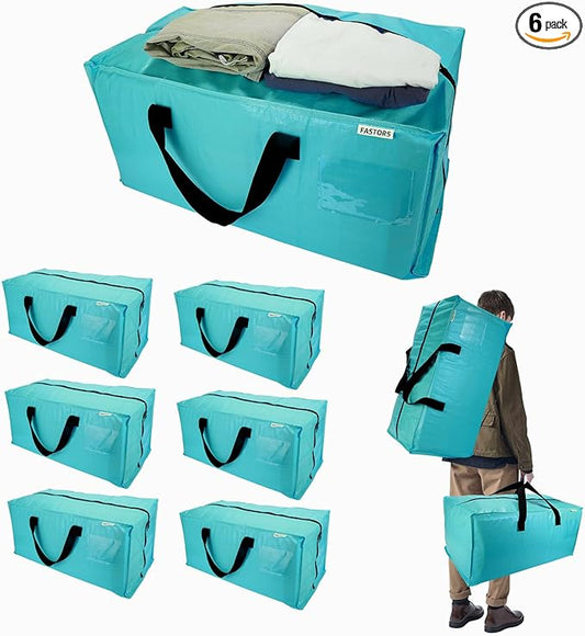 6-Pack Moving Bags,Heavy Duty Large Storage Bags with Zippers & Backpack Straps,Space Saver Bags are Packing Supplies for Moving & Travel,Alternative to Moving Boxes(BLUE)