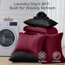 HEVUMYI Red & Black Cali-King Comforter Set - 7-Piece All Season Bed in a Bag Cali-King, Ultra Soft Burgundy Bedding Set with Comforter, Flat Sheet, Fitted Sheet, Pillowcases, Pillow Shams, Burgundy