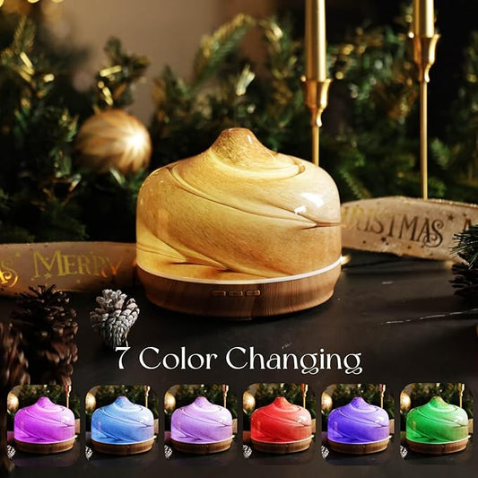 Porseme 500ml Glass Essential Oil Diffuser Aromatherapy Ultrasonic Cool Mist Humidifier 15-21 Running Hours Waterless Auto-Off Air Diffusers for Sleeping,Yoga,Office Working,Spa and Rest (Desert)