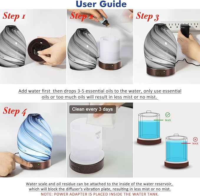Essential Oil Diffuser Aromatherapy Diffuser -150ml Art Glass Aroma Diffuser for Home Ultrasonic Cool Mist Diffuser with Auto Shut-Off Protection,7 Colors Light for Home Office SPA Yoga Decor & Gift