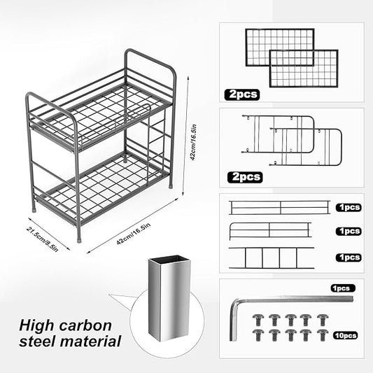 Desk Organizer Storage and Frees Up The Space of The Desk, Metal Small Bookshelf with Bunk Bed Design,Small Desk Organizer in 9x2.5x17.7 Inch