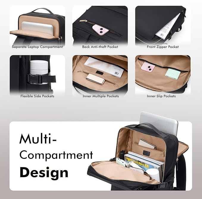 Stylish Laptop Backpack for Women Airline Approved Perfect for Work College and Travel Multi-Functional Casual Daypack Fits 17.3 Inch Notebook (Black)