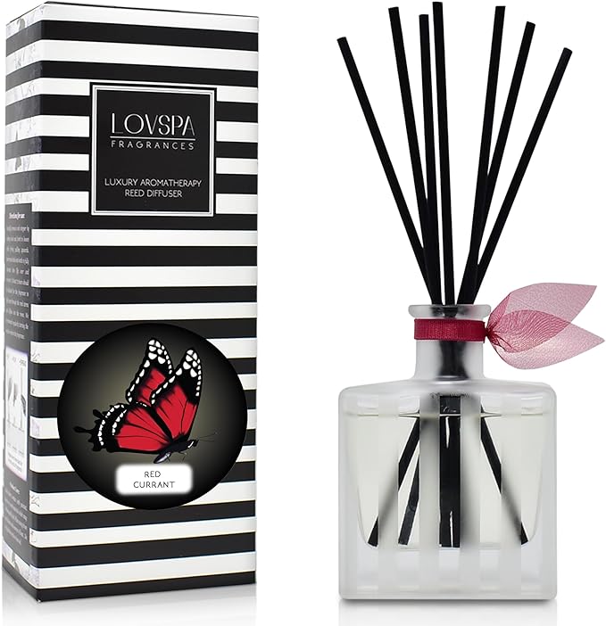 LOVSPA Reed Diffuser Set, Red Currant Scented Oil Diffuser with Sticks, Home Fragrance Accessories for Bathroom Shelf Decor, Aroma Diffusers for Home or Office Desk, USA Made