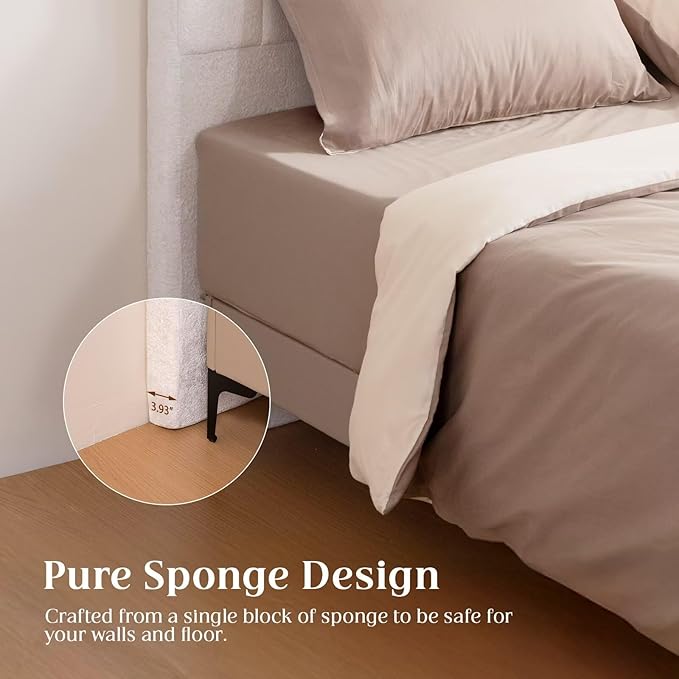 Twin Headboard Only - Beige Velvet Upholstered Headboard for College Dorm, No Assembly Required, Pure Sponge Design, Place Between Bed & Wall, Vertical Stripe with Stepped Crown Top Edge