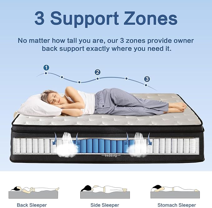 14 Inch Queen Size Mattress in a Box, Medium Firm Hybrid Mattresses for Back Sleepers & Couples, 800+ Pocket Springs & 3" Cooling Foam for Motion Isolation & Spine Support, CertiPUR-US