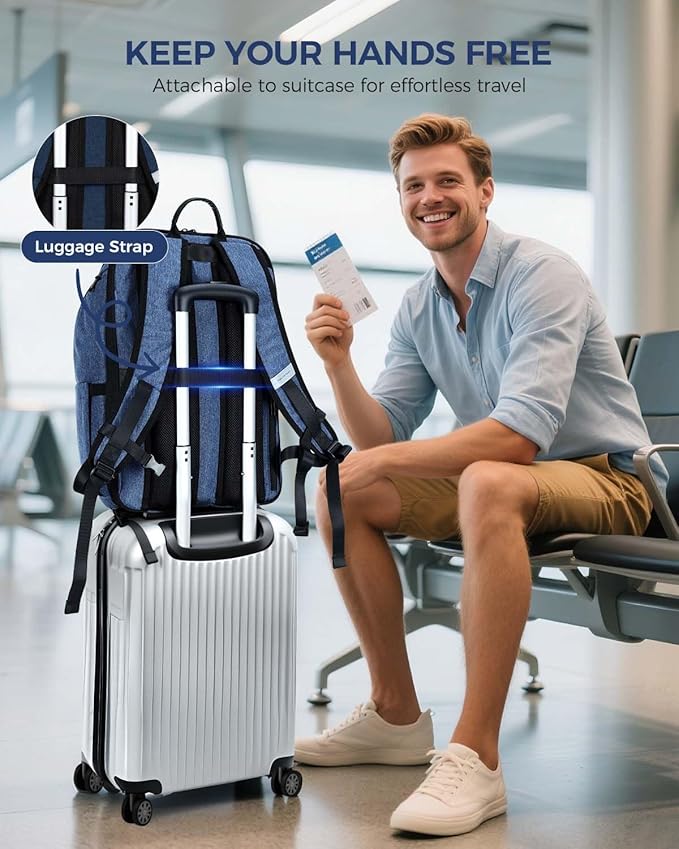 17 Inch Laptop Backpack for Men, Business Travel Anti-Theft Backpack with USB Charging Port, Water Resistant Computer Bag Carry On Flight Approved for Work College Weekender, Light Blue
