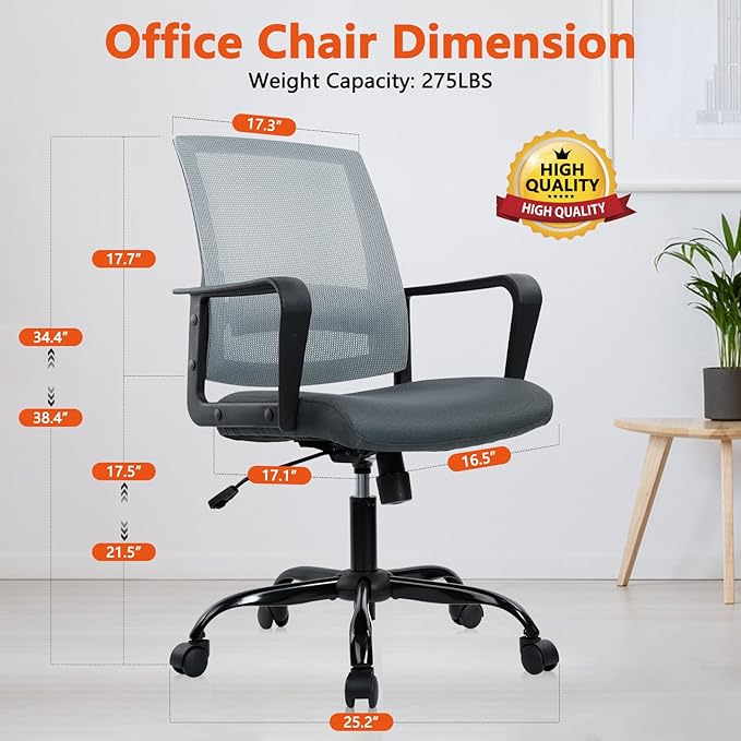 CLATINA Ergonomic Office Desk Chair - Mesh Office Chair with Adjustable Lumbar Support, Rolling Comfortable Computer Task Chairs with Arms for Home Conference-Gray, 8 Pack