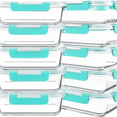 KOMUEE 10 Packs 30 oz Glass Meal Prep Containers,Glass Food Storage Containers with Lids,Airtight Lunch Bento Boxes, Microwave, Oven, Freezer and Dishwasher,Green