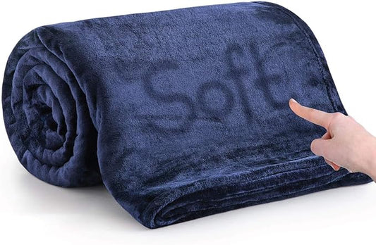 IR Imperial Rooms Fleece Blankets Queen Size 90 x 90 Inches - Super Soft Fluffy Throw Blanket for Sofa and Bed - Warm and Cozy Lightweight 400 GSM Microfiber Bed Throws Blankets (Queen, Navy)