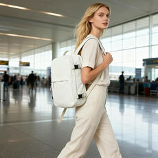 suwasp Vacuum Compression Backpack, 45L Expandable Travel Backpack with Electric Vacpack Pump, Travel Vacuum Bags with Shoe Compartment/17inch Laptop Compartment/USB Port, White