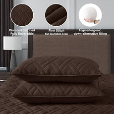 HORIMOTE HOME Quilt Set Twin Size Chocolate, Classic Geometric Diamond Stitched Pattern, Ultra Soft Microfiber Lightweight Bedding Set Bedspread Coverlet for All Season with 1 Quilt 1 Pillow Sham