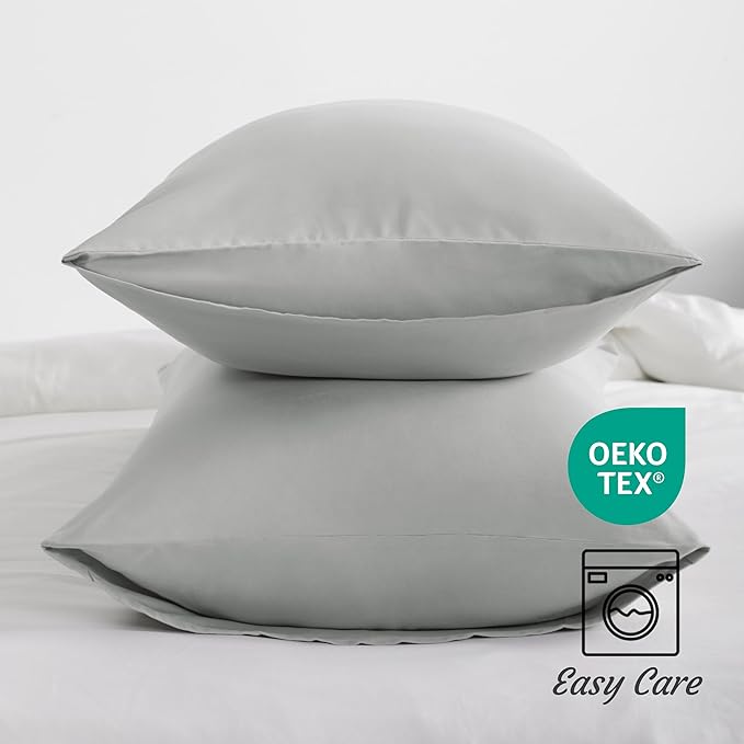 NTBAY Standard Pillow Cases Set of 2, 2 Pack Brushed Microfiber 20x26 Pillow Cases, Soft, Wrinkle, Fade, Stain Resistant Light Grey Pillow Cases with Envelope Closure, 20x26 Inches, Light Grey