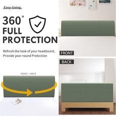 Easy-Going Stretch Bed Headboard Cover,Small Square Jacquard Headboard Slipcover, Dustproof Bed Head Cover for Bedroom (Full,Greyish Green)