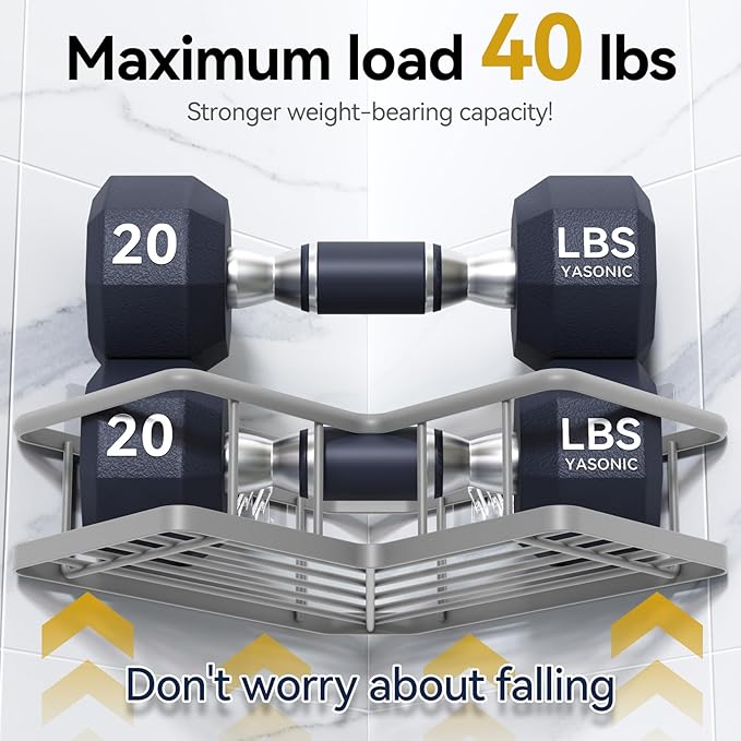 YASONIC Shower Caddy Corner, 3-Pack Adhesive Rustproof Stainless Steel Shower Shelves with Soap Holder, No Drilling Shower Organizer Corner for Dorm, Renters Bathroom, Grey