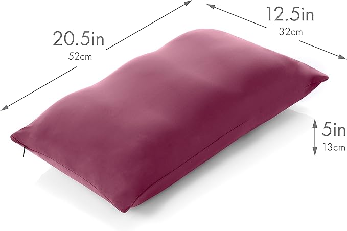 Cover Only for Premium Microbead Bed Pillow, Small Extra Smooth - Ultra Comfortable Sleep with Silk Like Anti Aging Cover 85% Spandex/ 15% Nylon Breathable, Cooling Burgundy Merlot