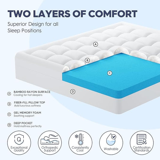 ELEMUSE 3 Inch Cooling Memory Foam Mattress Topper Twin XL, College Dorm Room Essentials, 2 Inch Pressure-Relief Memory Foam and 1 Inch Thick Soft Viscose Made from Bamboo Pillow Top for Hot Sleepers