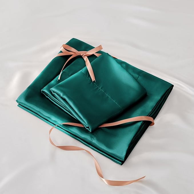 BEDELITE California King Sheets Set, Luxury Soft Teal Satin Sheets for Hair and Skin, Similar to Silk Bed Sheets Set 4 Pieces with 1 Deep Pocket Fitted Sheet, 1 Flat Sheet, and 2 Pillowcases